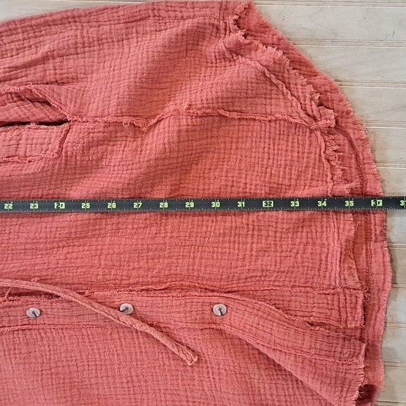 La Miel Burnt Orange Gauze Shirt Jacket Boutique Tunic Draw String Comfort Dress - Picture 8 of 9